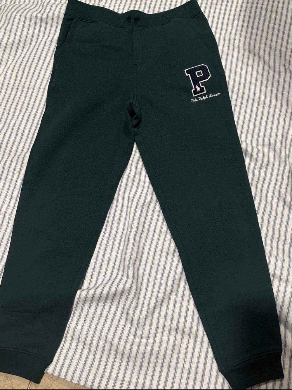 NWOT Ralph Lauren Forest Green Jogger Pants with Navy 'P' Patch Unisex XS-MED